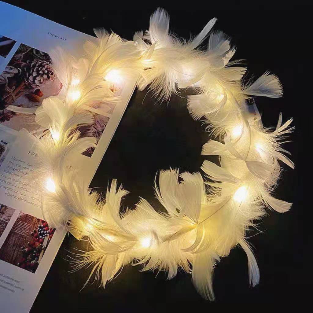 Wholesale Plush Angel Wings Feather Glowing Hair Hoops